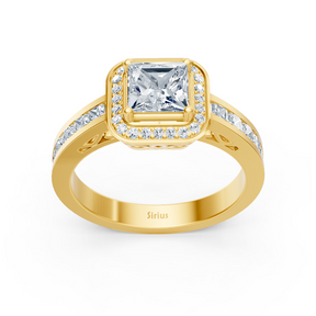 Prinzess Diamant Halo Ring 14K Gelbgold