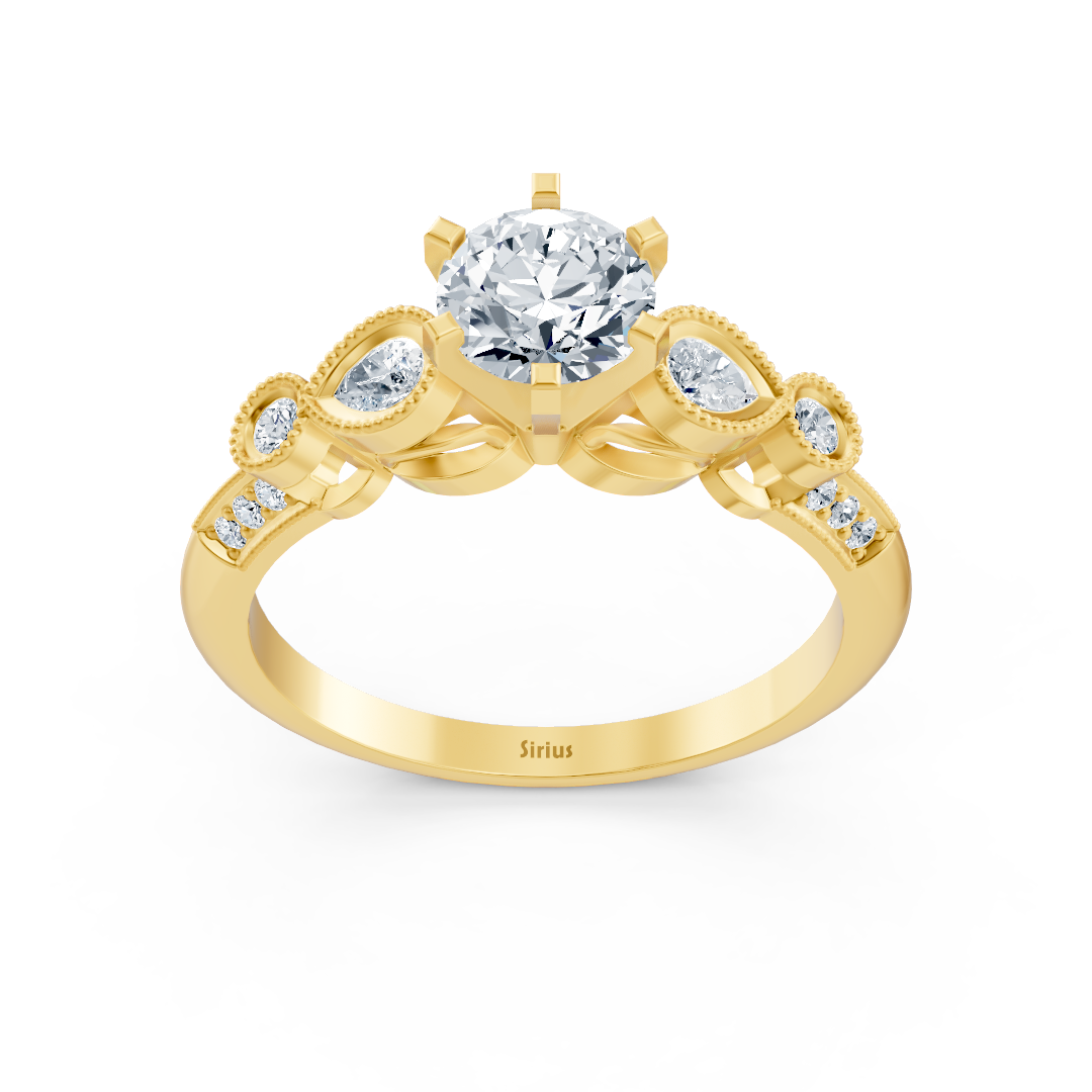 Bague de fiançailles vintage en or jaune avec diamant rond de 1,01 ct