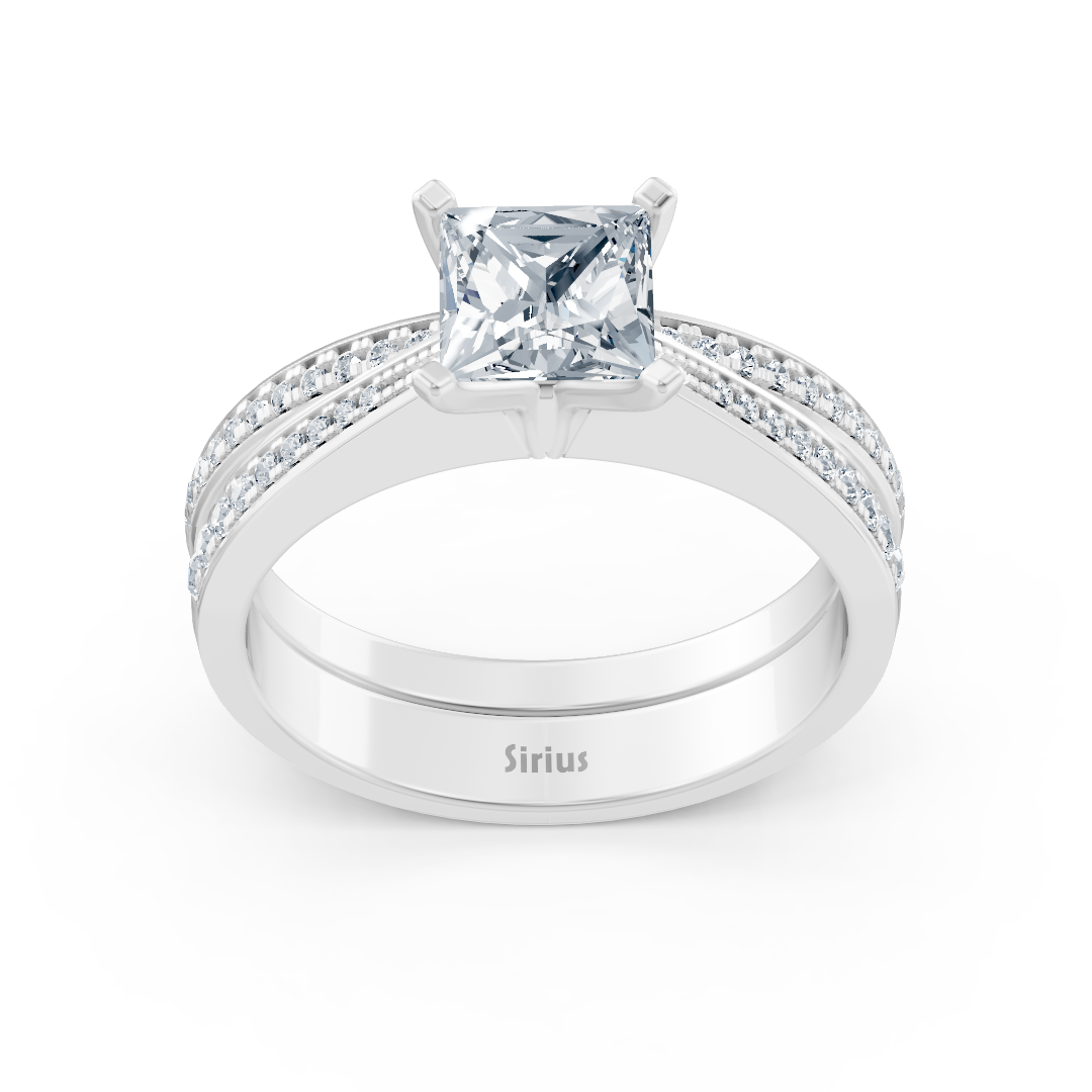 Bague empilable en or blanc avec diamants taille princesse et accents