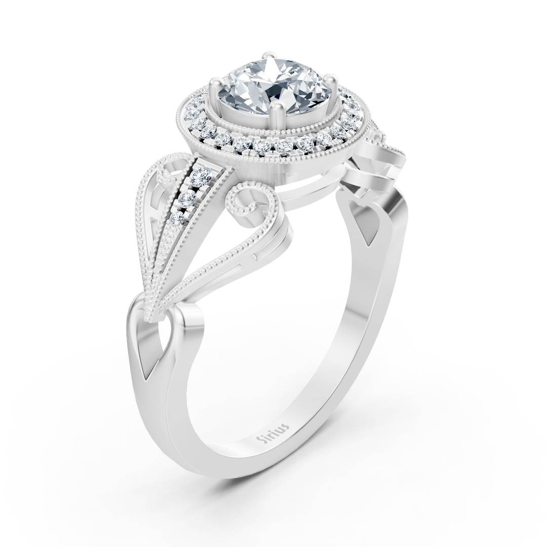 Vintage engagement ring with diamonds in 14K white gold