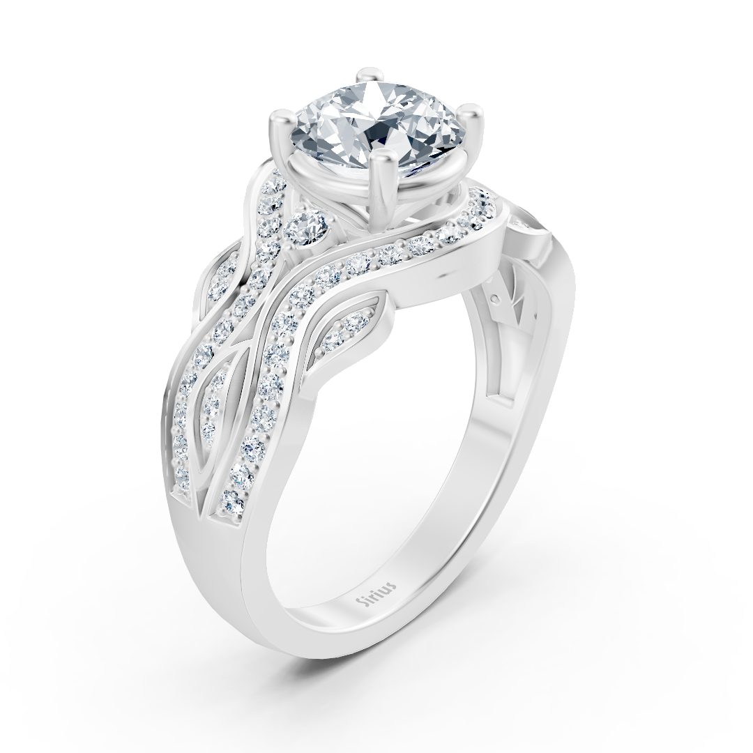 White gold diamond engagement ring "Romantic Leaves"