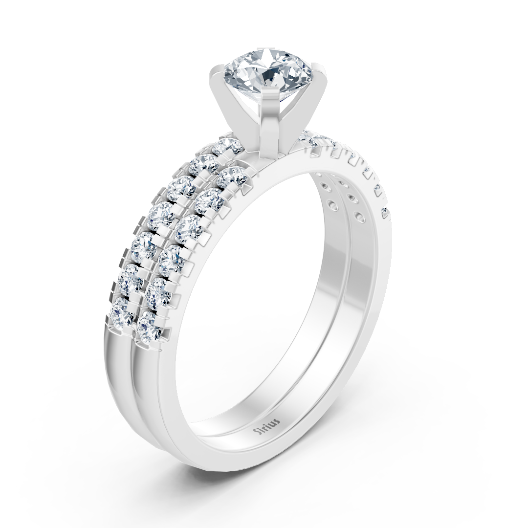 White gold diamond stacking ring with side ring
