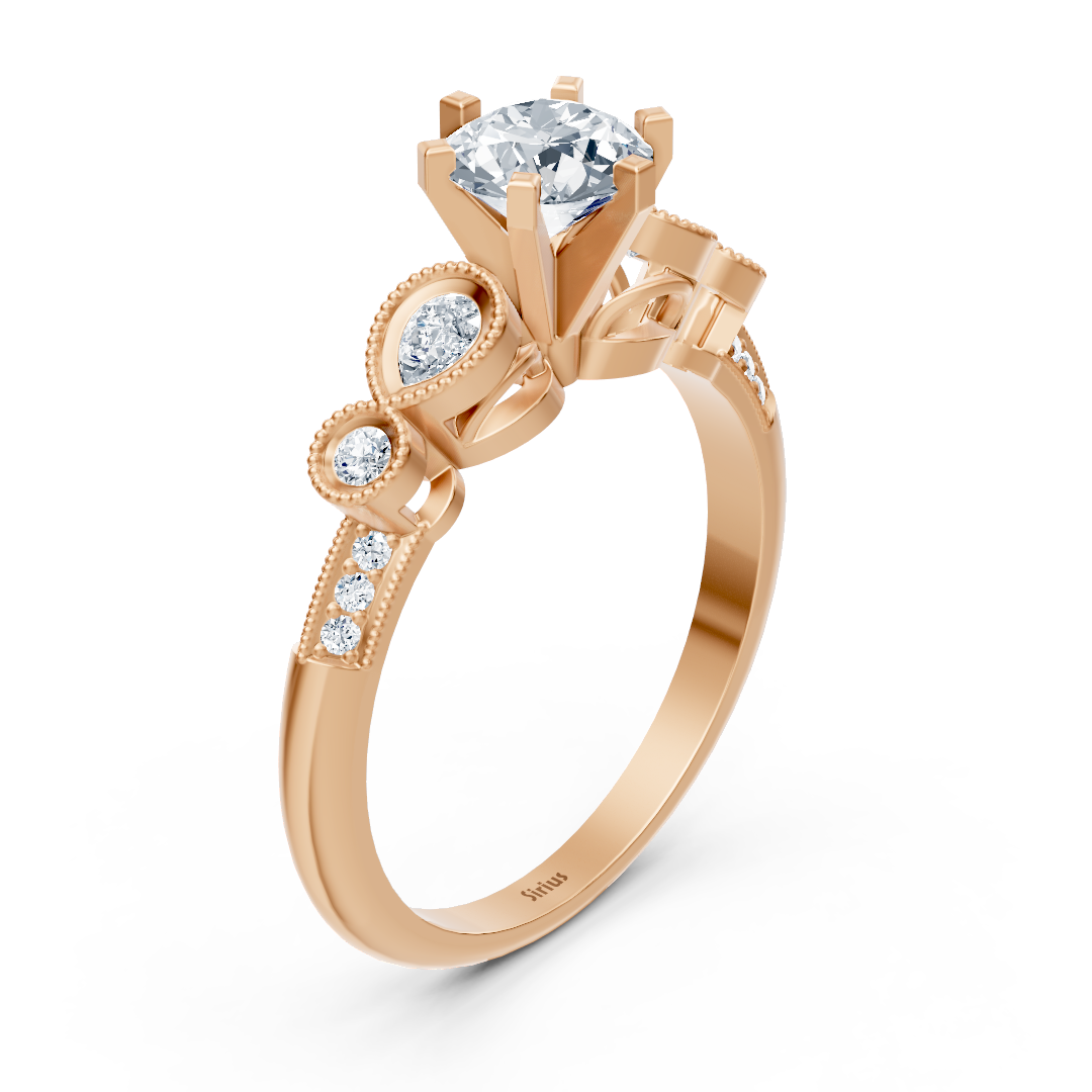 Bague de fiançailles vintage en or rose avec diamant rond de 1,01 ct