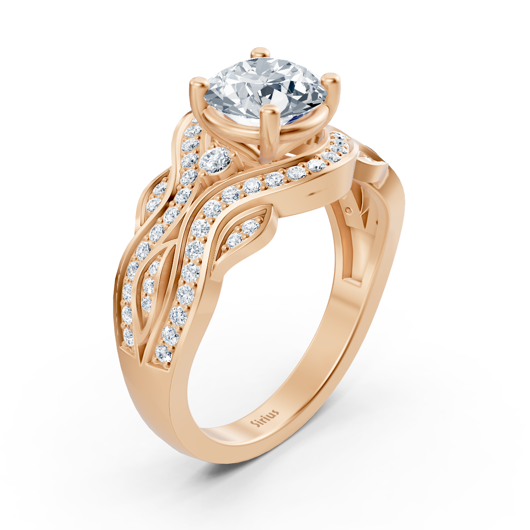 Rosegold Weisstopas Diamant Verlobungsring "Romantische Blätter"