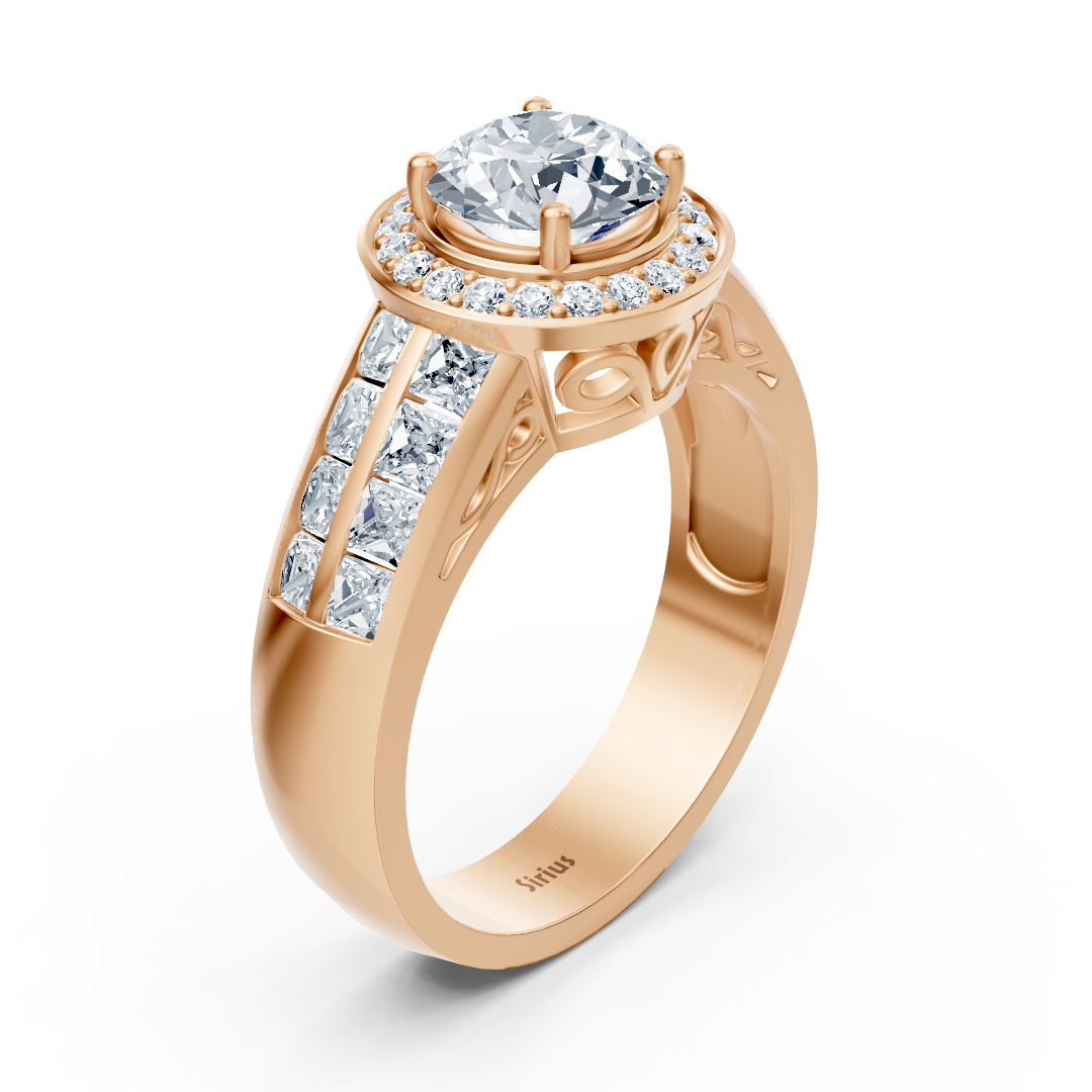 14 Karat Roségold Solitär Diamant Verlobungsring mit Akzentsteinen