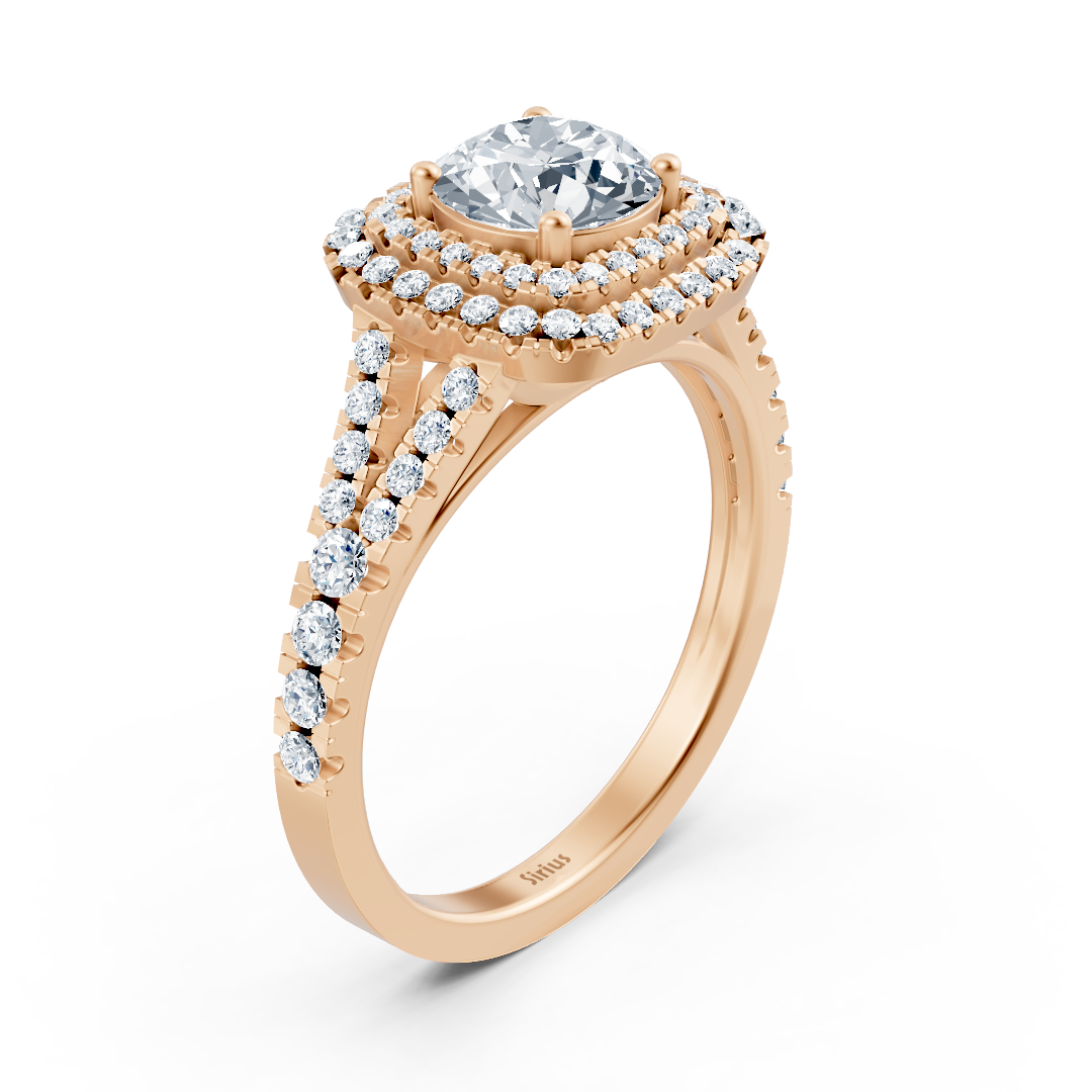 14 Karat Roségold Doppel Halo Diamant Verlobungsring