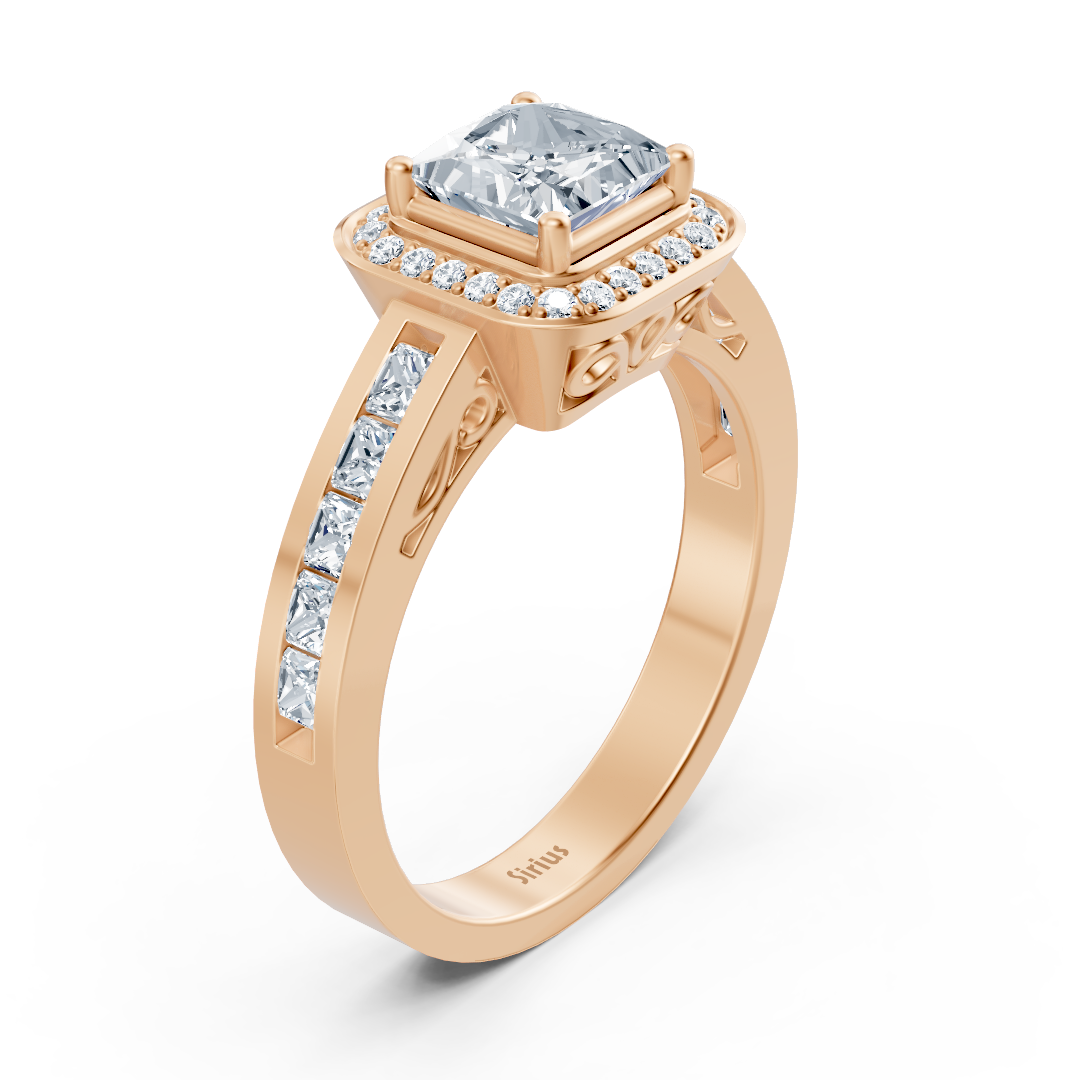 Princess Diamond Halo Ring 14K Rose Gold