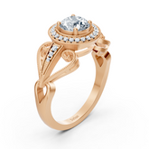 Bague de fiançailles vintage avec diamants en or rose 14 carats