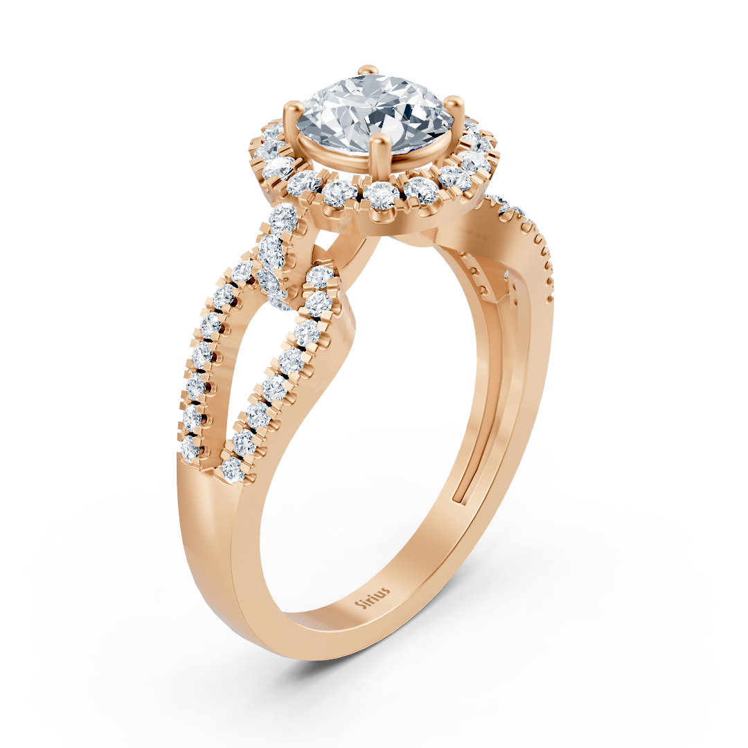 Halo diamond engagement ring in 14-carat rose gold