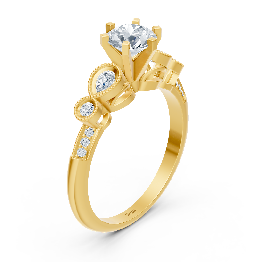 Bague de fiançailles vintage en or jaune avec diamant rond de 1,01 ct