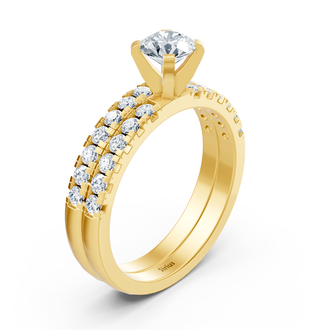 Yellow gold diamond stacking ring with side ring
