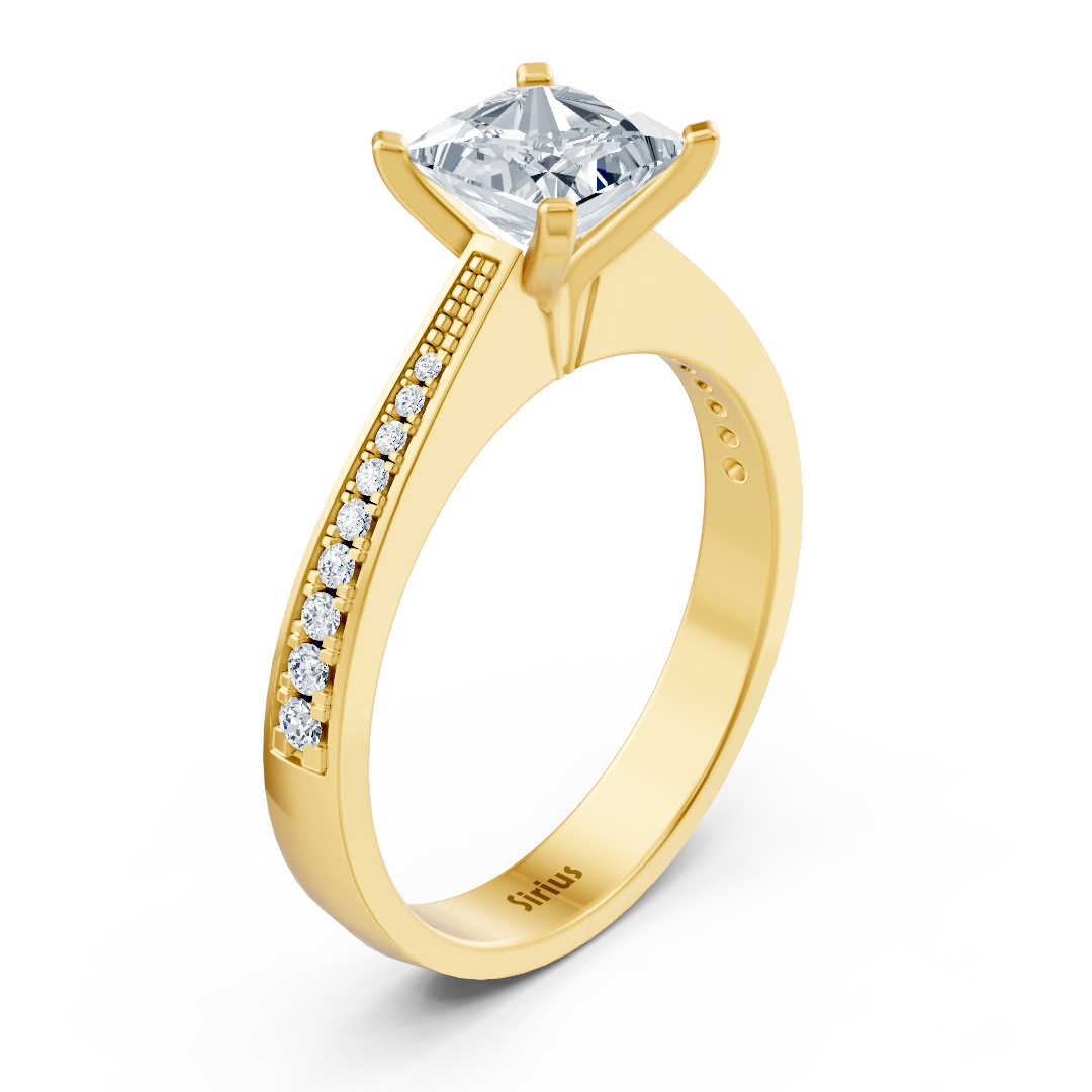 Yellow gold diamond solitaire ring princess cut with accents