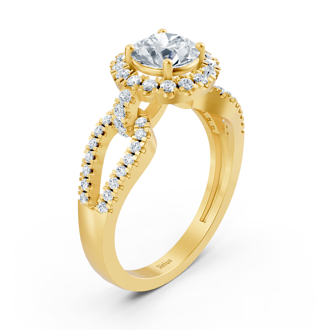 Halo diamond engagement ring in 14-carat yellow gold
