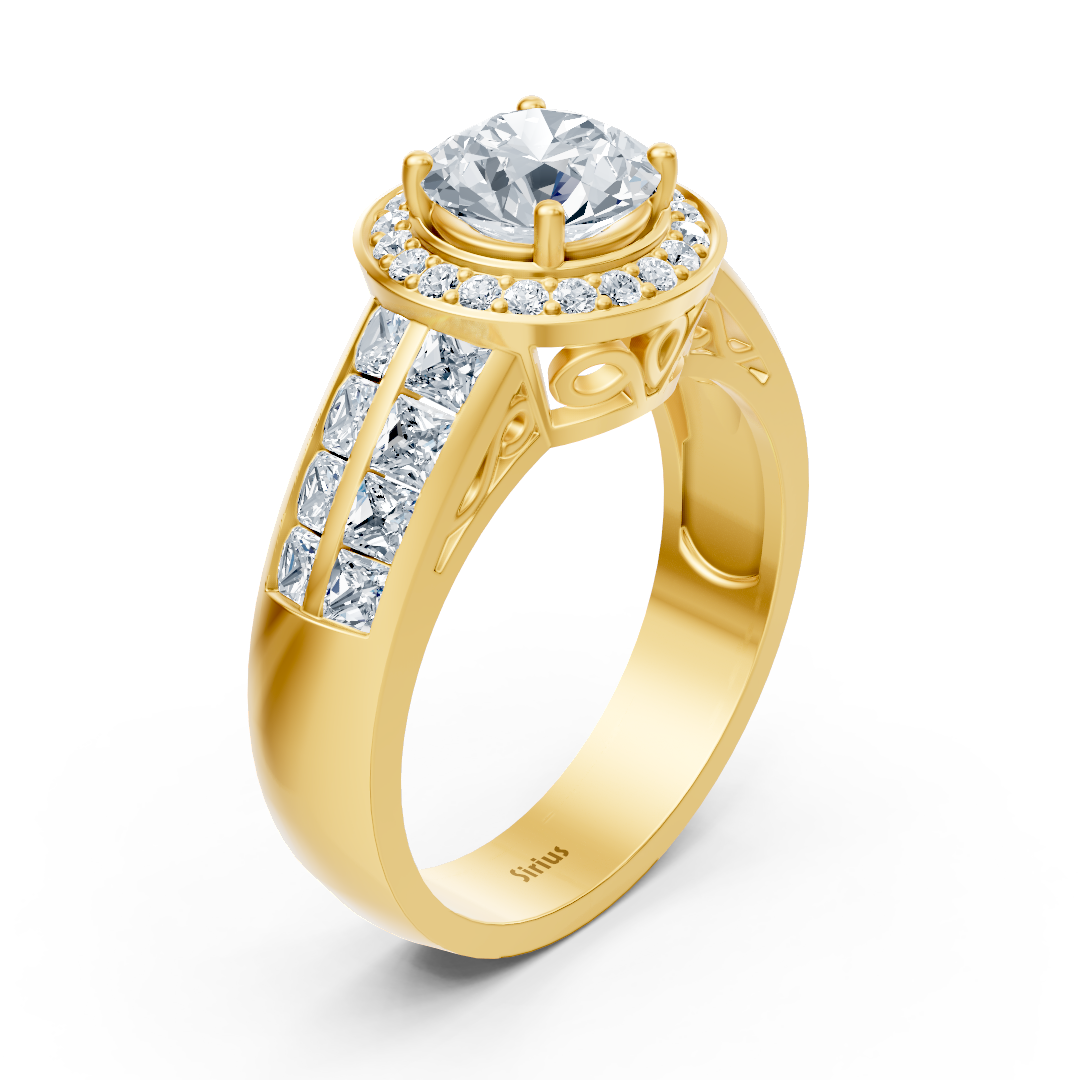 Bague de fiançailles en or jaune 14 carats avec diamant solitaire et pierres d'accentuation