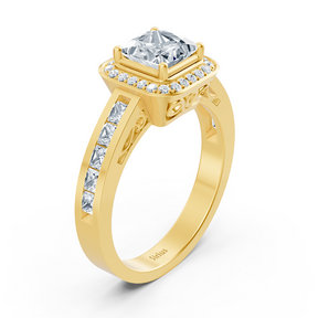 Prinzess Diamant Halo Ring 14K Gelbgold