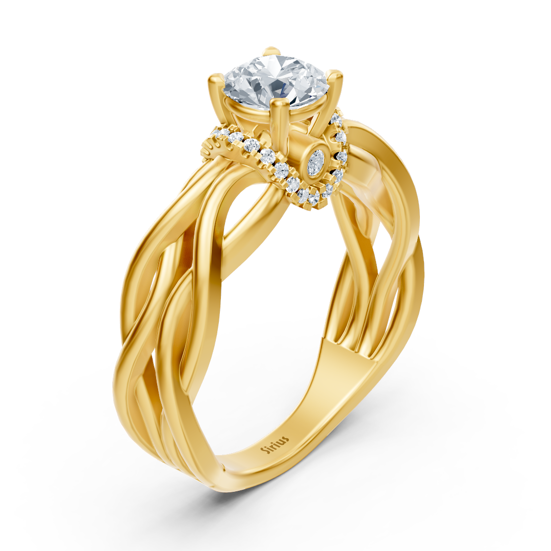 Yellow Gold Diamond Twist Engagement Ring - Solitaire Design