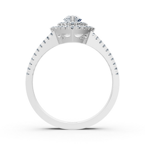 14k white gold double halo oval cut diamond &amp; sapphire engagement ring