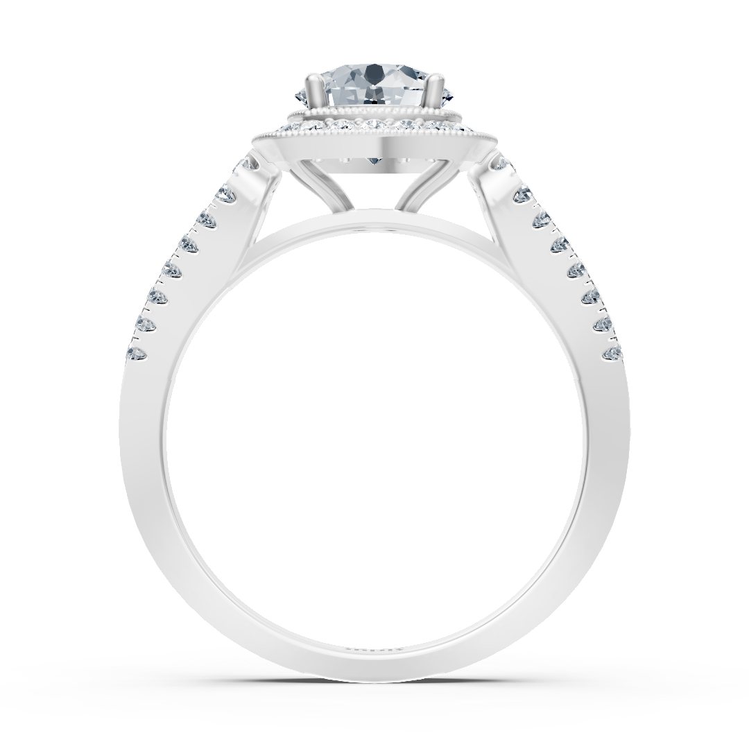 Bague de fiançailles en or blanc 14 carats avec double halo de diamants