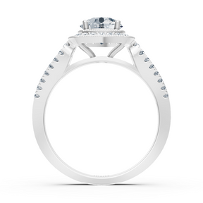 Bague de fiançailles en or blanc 14 carats avec double halo de diamants