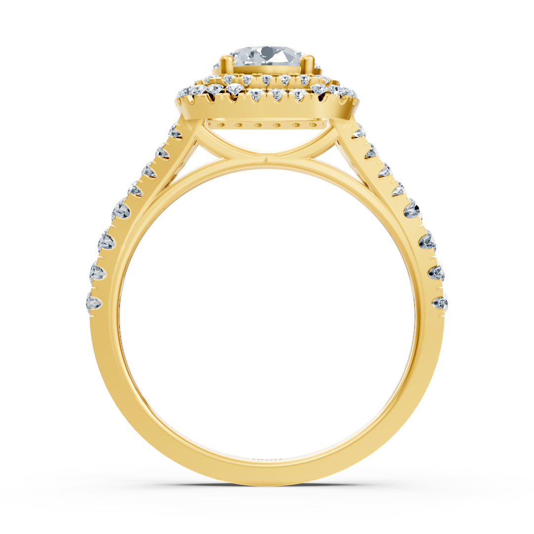 Bague de fiançailles en or jaune 14 carats avec double halo de diamants