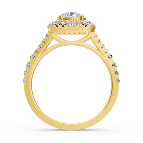 Bague de fiançailles en or jaune 14 carats avec double halo de diamants