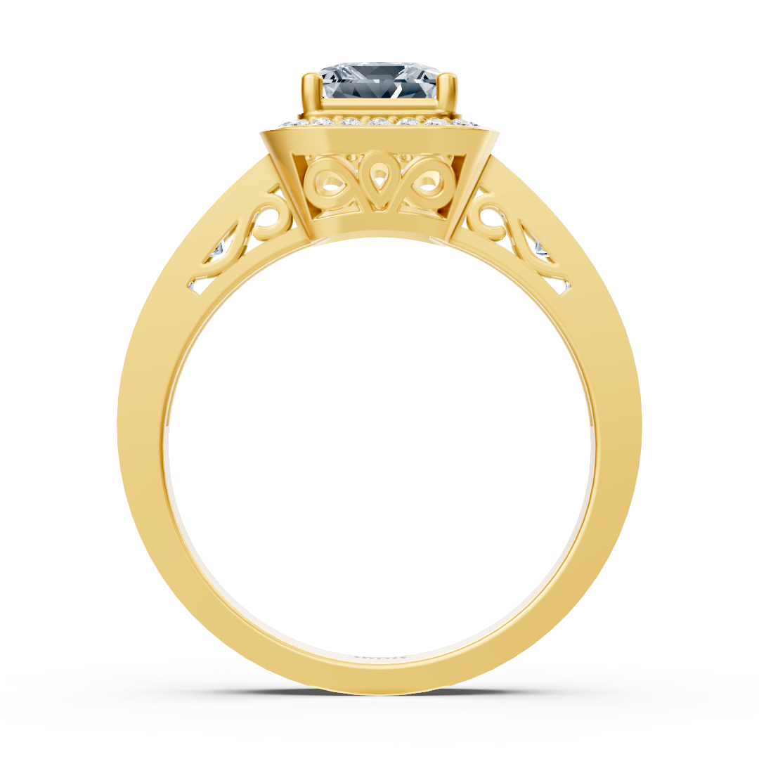 Princess Diamond Halo Ring 14K Yellow Gold