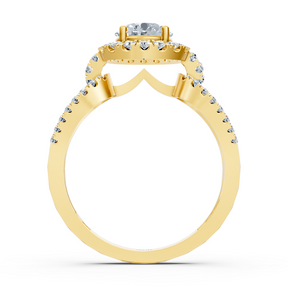 Halo diamond engagement ring in 14-carat yellow gold