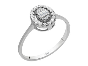 Birgie Ovaler Diamantring mit Baguette- und runden Diamanten (0,06 Karat)