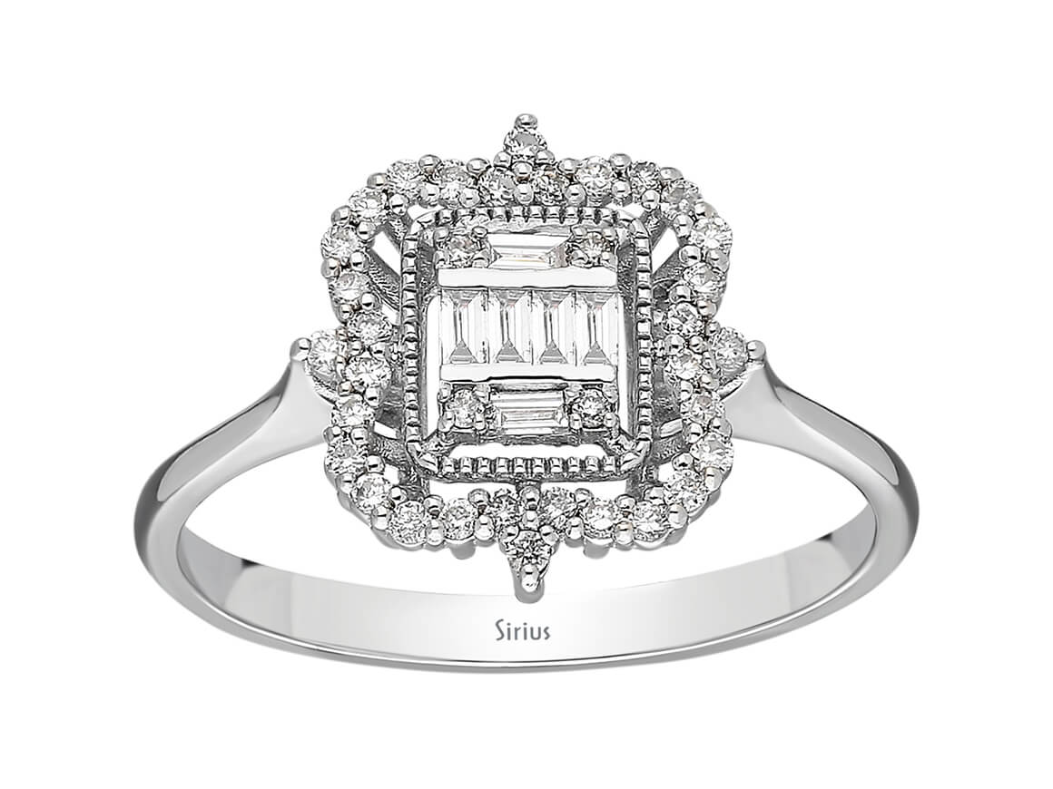 Birgie Quadratischer Baguette-Diamantring mit Halo 0,28 ct.