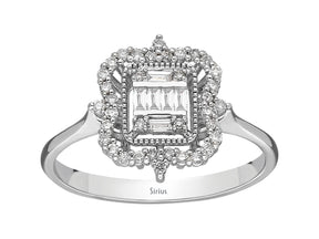 Birgie Quadratischer Baguette-Diamantring mit Halo 0,28 ct.