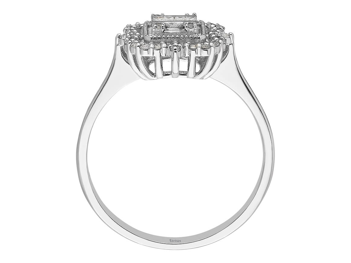 Birgie Quadratischer Baguette-Diamantring mit Halo 0,28 ct.