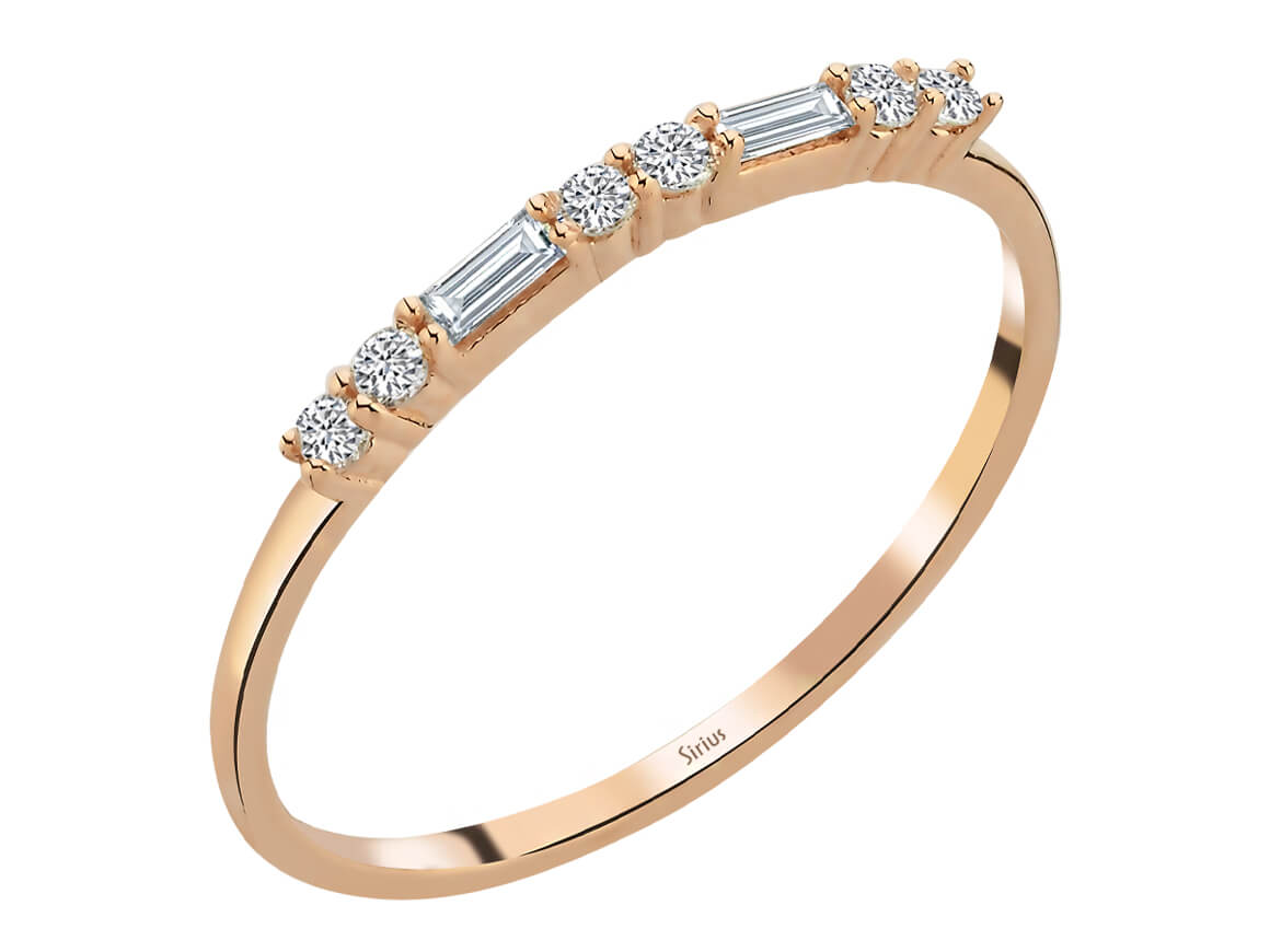 Birgie Diamant-Dora-Halbmemoire-Ring mit Baguette- und Rundschliff