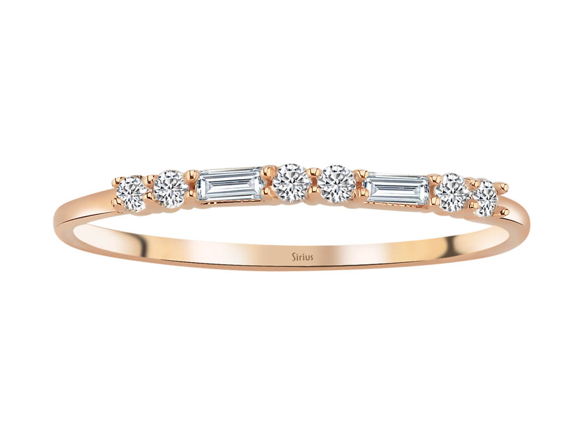 Birgie Diamant-Dora-Halbmemoire-Ring mit Baguette- und Rundschliff