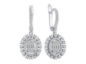 Elegante lange Diamant Ohrringe mit Baguette- und runden Diamanten im Pavé-Stil, 0.85 Karat, 14K Gold