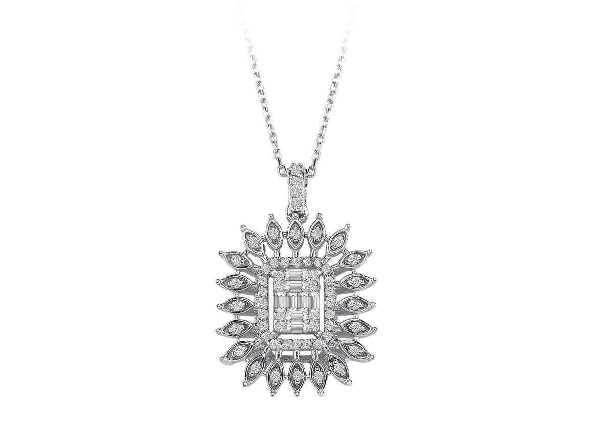 Elegante Diamant Halskette mit Baguette- und runden Diamanten im Pavé-Stil, 0.27 Karat, 14K Gold