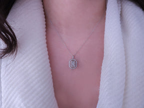 Elegante Diamant Halskette mit Baguette- und runden Diamanten im Pavé-Stil, 0.27 Karat, 14K Gold