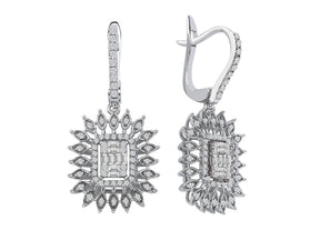 Elegante lange Diamant Ohrringe mit Baguette- und runden Diamanten im Pavé-Stil, 0.60 Karat, 14K Gold