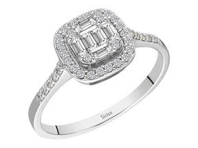 Birgie Quadratischer Baguette-Diamantring mit Halo 0,39 ct.