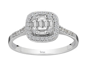 Birgie Quadratischer Baguette-Diamantring mit Halo 0,39 ct.