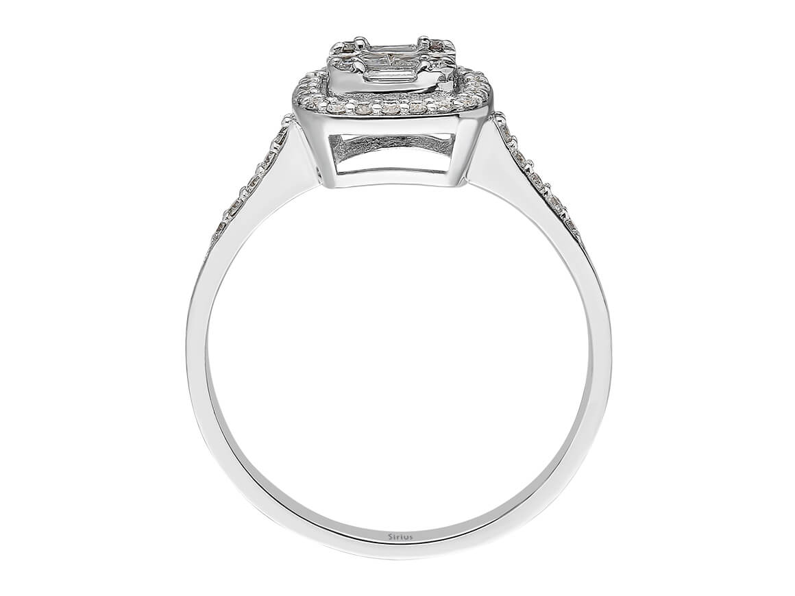 Birgie Quadratischer Baguette-Diamantring mit Halo 0,39 ct.