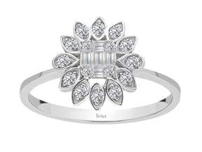 Birgie Diamant-Blumenring mit Baguette- und runden Diamanten
