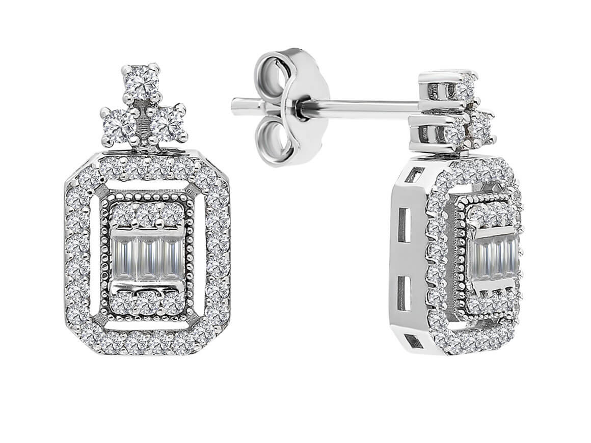 Elegante Diamant Ohrringe mit Baguette- und runden Diamanten im Pavé-Stil, 0.43 Karat, 14K Gold