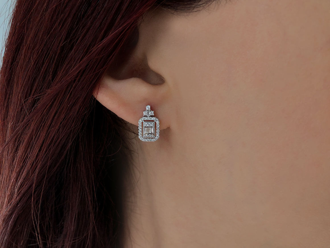 Elegante Diamant Ohrringe mit Baguette- und runden Diamanten im Pavé-Stil, 0.43 Karat, 14K Gold