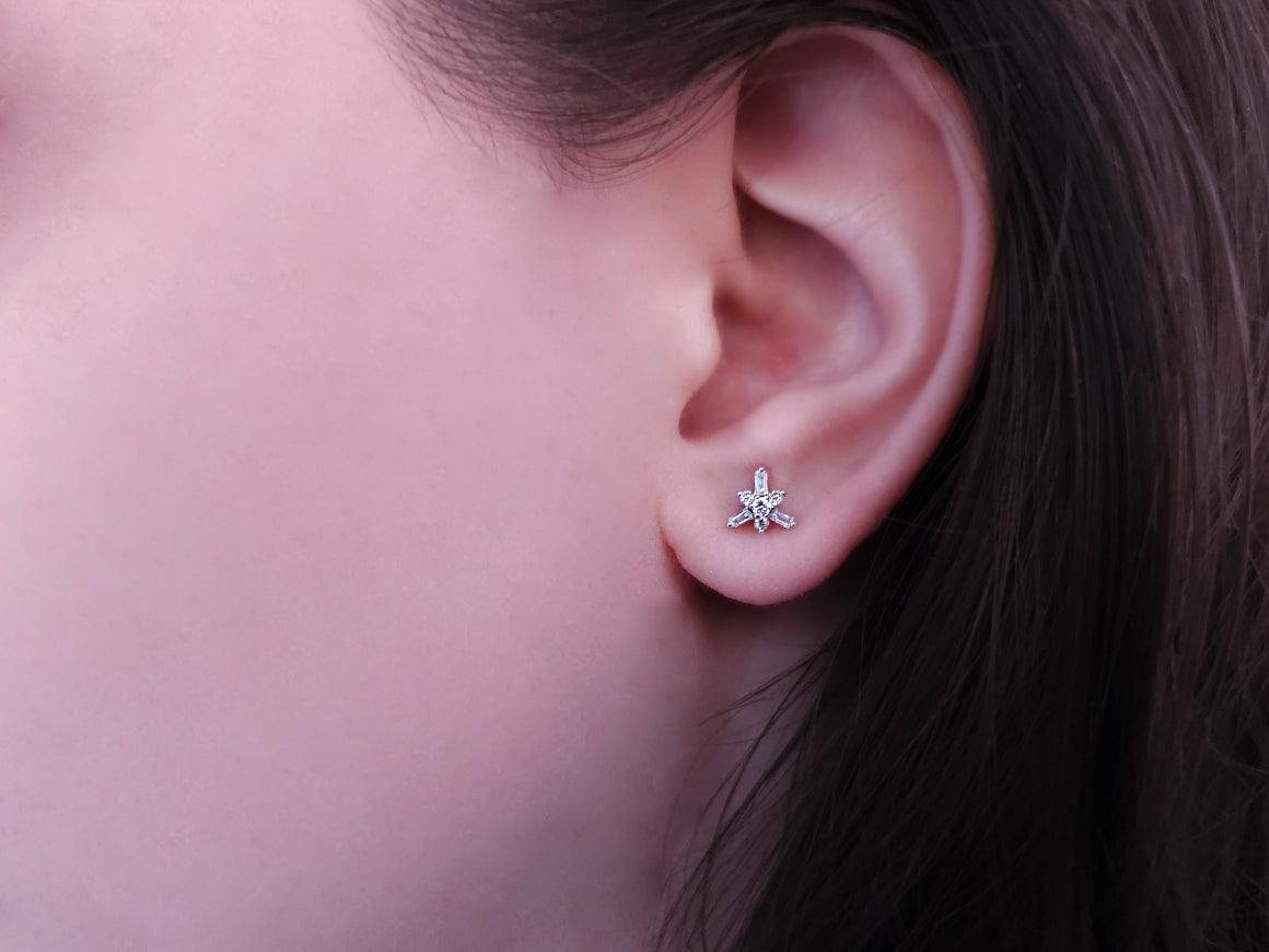 Elegante Diamant Ohrstecker mit Baguette- und runden Diamanten, 0.23 Karat, 14K Gold