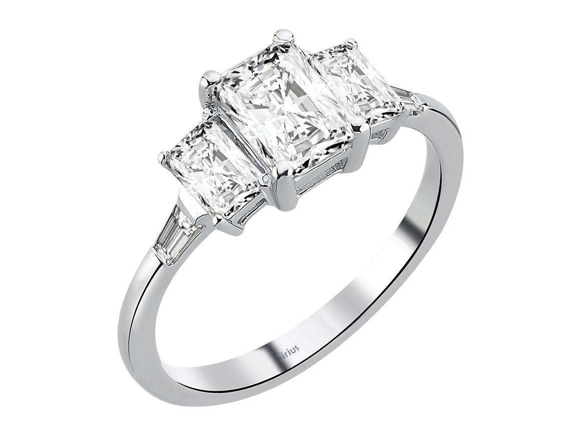 Birgie Diamant- und Weißtopas-Ring mit Oktagon- und Baguetteschliff