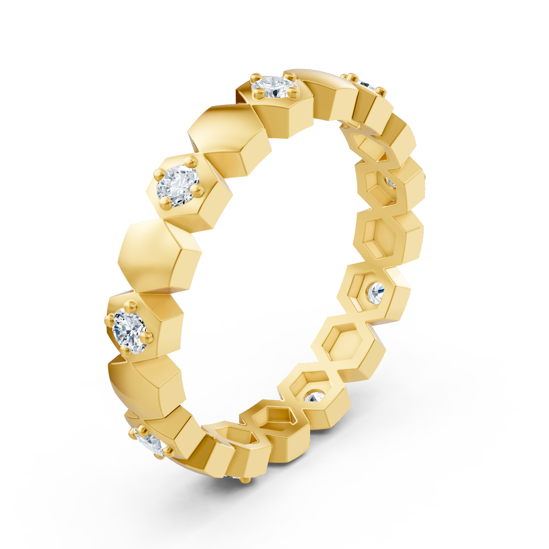 Birgie Diamant Anneau jaune or 14k-hexagon Design