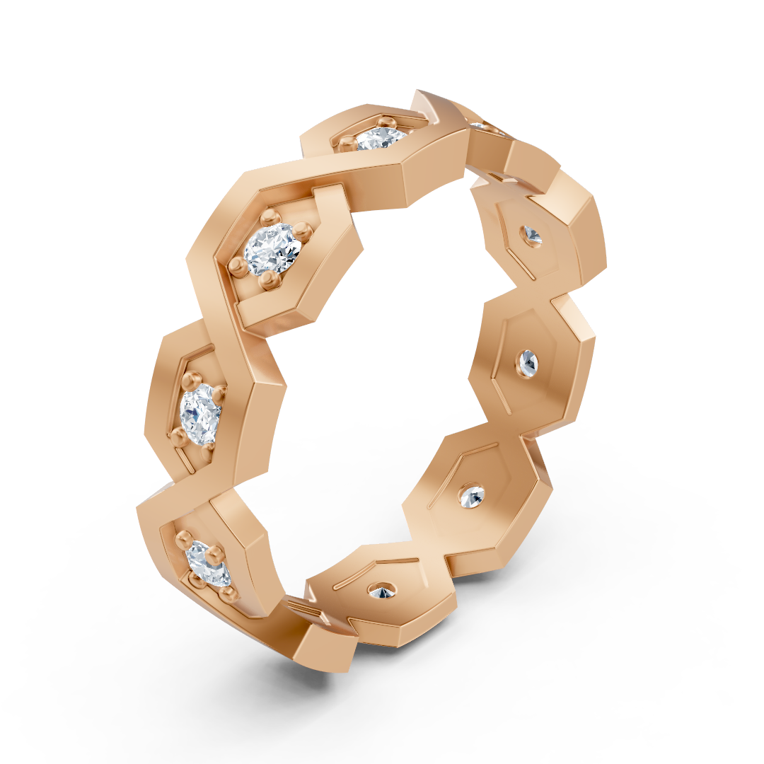 Geometric diamond ring in 14K rose gold