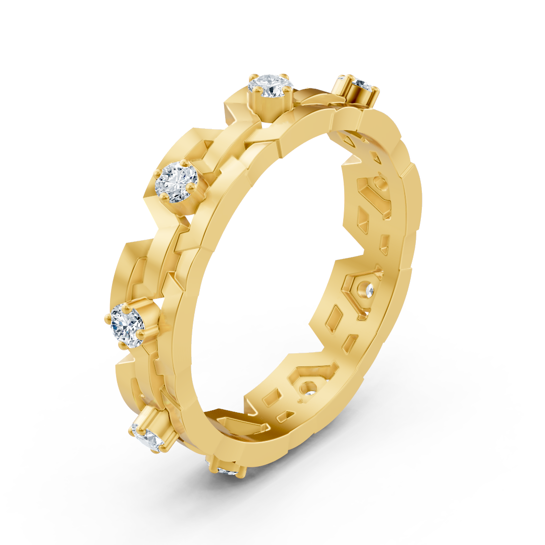 Geometric yellow gold ring with diamonds