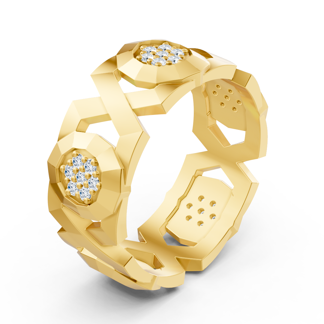 Exquisiter Gelbgold-Diamantring – Geometrisches Design