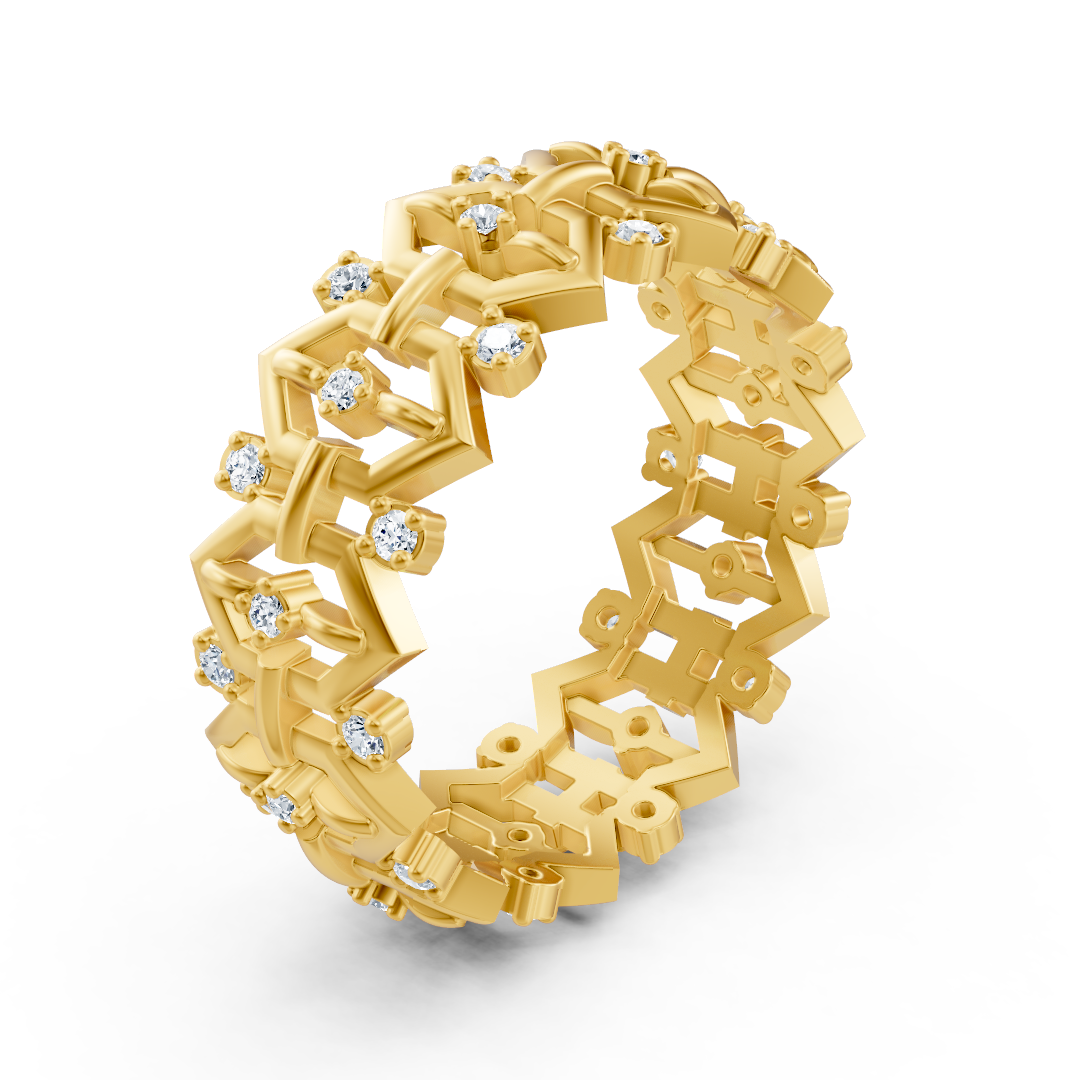 Bague en or jaune et diamants Birgie – design délicat avec diamants ronds